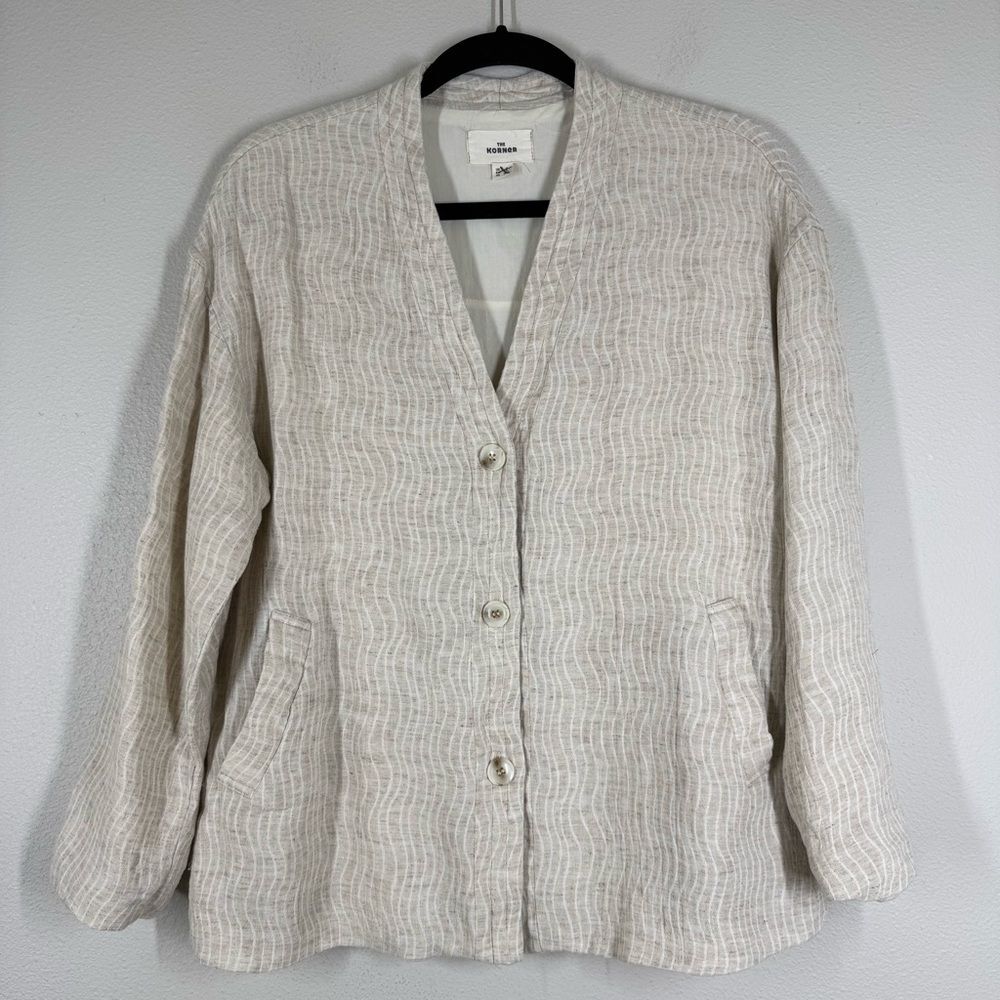 Anthropologie The Korner Wavy Stripe Cotton Linen Blend Blazer Jacket Small
